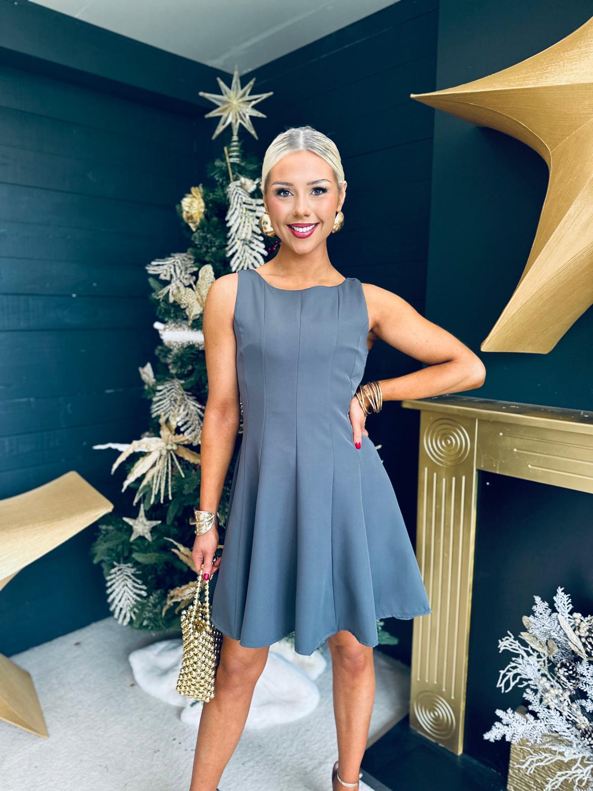 Jules Detailed Mini Dress Grey