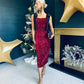 Grace Bow Detail Sequin Midi Dress Burgundy