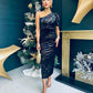 Katie One Shoulder Velvet Occasion Dress Black Multi