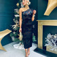 Katie One Shoulder Velvet Occasion Dress Black Multi