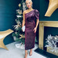 Katie One Shoulder Velvet Occasion Dress Burgundy Silver