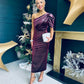 Katie One Shoulder Velvet Occasion Dress Burgundy Silver