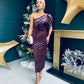 Katie One Shoulder Velvet Occasion Dress Burgundy Silver