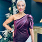 Katie One Shoulder Velvet Occasion Dress Burgundy Silver