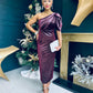 Katie One Shoulder Velvet Occasion Dress Burgundy Silver