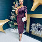 Katie One Shoulder Velvet Occasion Dress Burgundy Silver