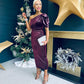 Katie One Shoulder Velvet Occasion Dress Burgundy Silver