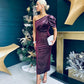 Katie One Shoulder Velvet Occasion Dress Burgundy Silver