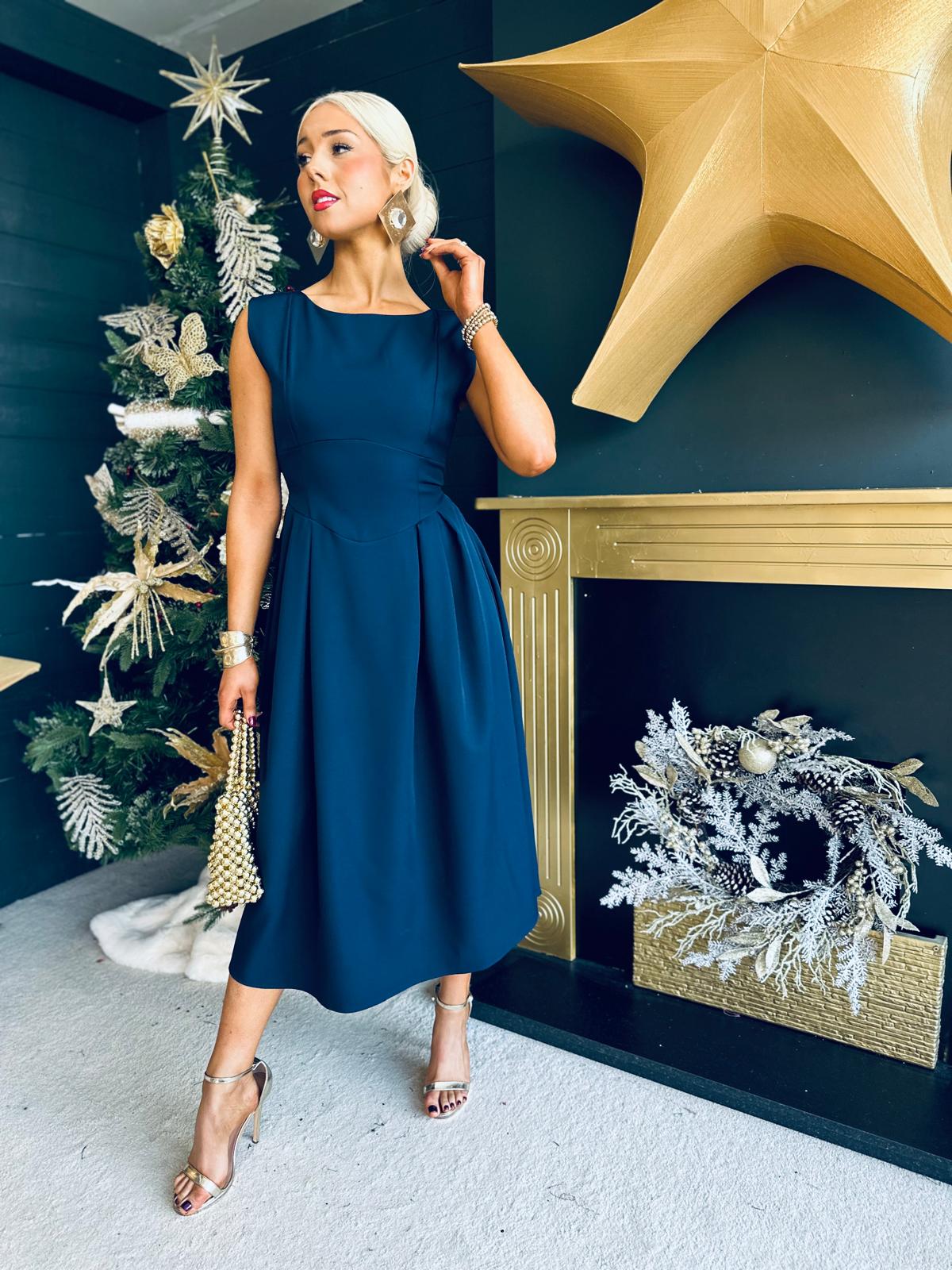 Florence Detailed Occasion Dress Navy