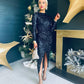 Clarice Full Sleeve Sequin Dress Navy