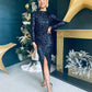 Clarice Full Sleeve Sequin Dress Navy