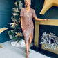 Isla Gathered Sequin Midi Dress Gold