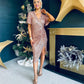 Isla Gathered Sequin Midi Dress Gold