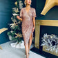 Isla Gathered Sequin Midi Dress Gold