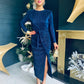 Elena Plisse Ruched Long Sleeve Midi Dress Navy