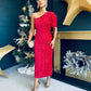 Georgia One Shoulder Sequin Midi Dress Red