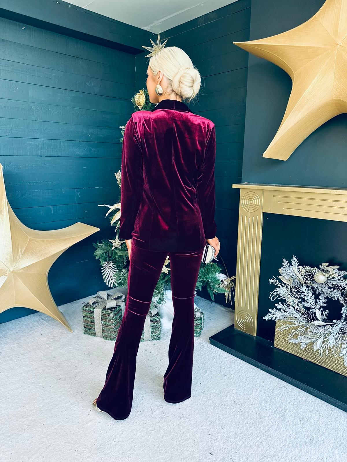 Dawson Velvet Detailed Suit Burgundy