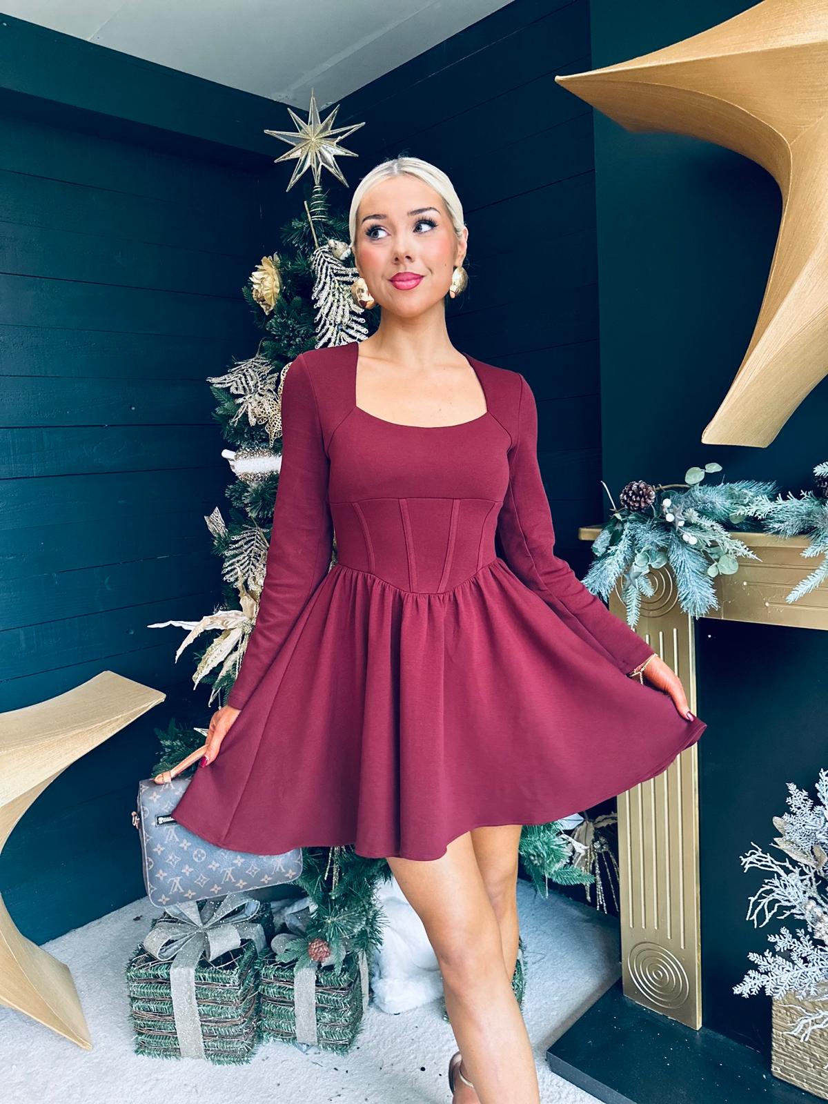 Monica Detailed Mini Dress Wine