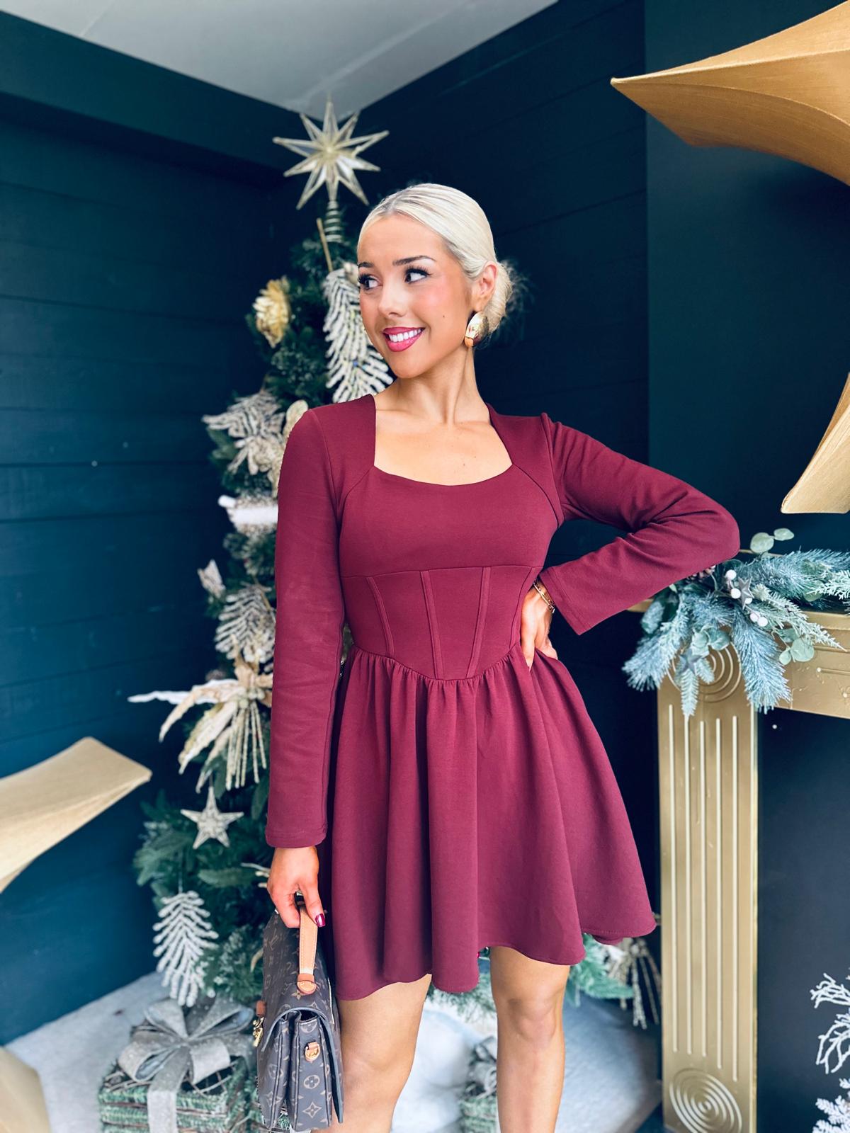 Monica Detailed Mini Dress Wine