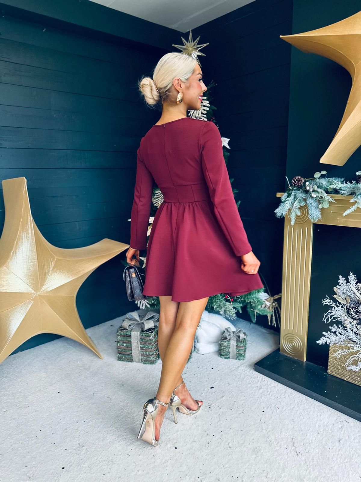 Monica Detailed Mini Dress Wine