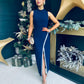 Thalia High Neck Maxi with Crystal Split Detail Navy