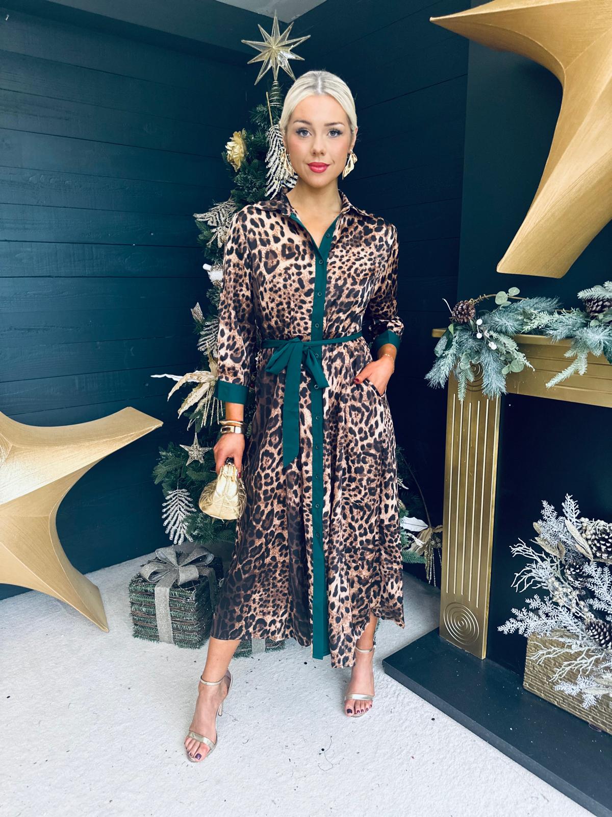 Angela Shirt Maxi Dress Leopard Print Green