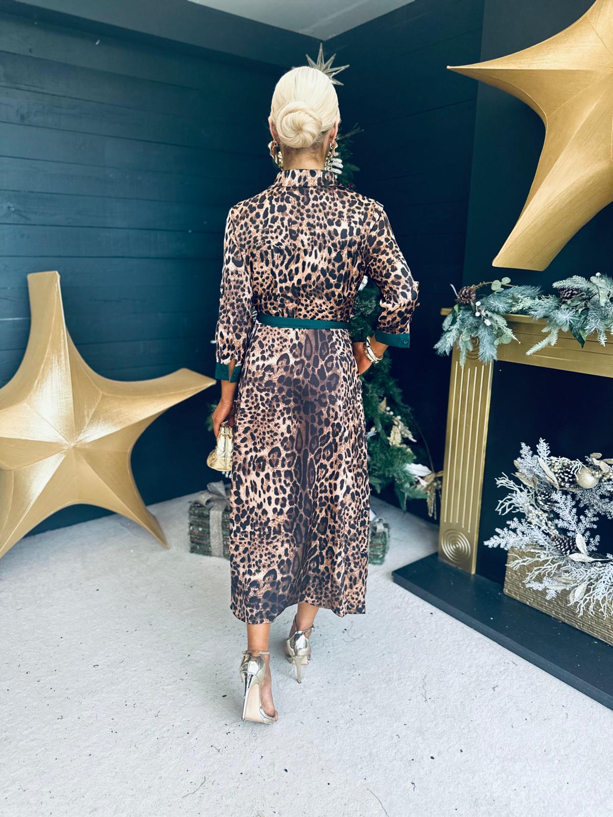 Angela Shirt Maxi Dress Leopard Print Green