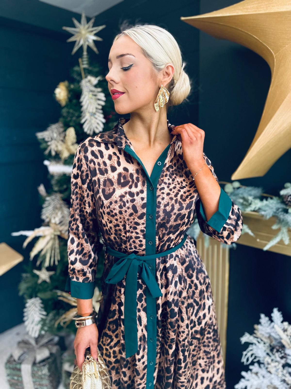 Angela Shirt Maxi Dress Leopard Print Green