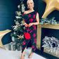 Ariana Asymmetric Midi Dress Black Red Floral