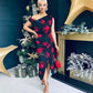 Ariana Asymmetric Midi Dress Black Red Floral