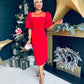 Carol Crochet Sleeve Occasion Dress Red Pre Order 19 Dec