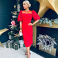 Carol Crochet Sleeve Occasion Dress Red Pre Order 19 Dec