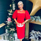 Carol Crochet Sleeve Occasion Dress Red Pre Order 19 Dec