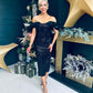 Hollie Sequin Bardot Occasion Dress Black