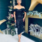 Hollie Sequin Bardot Occasion Dress Black