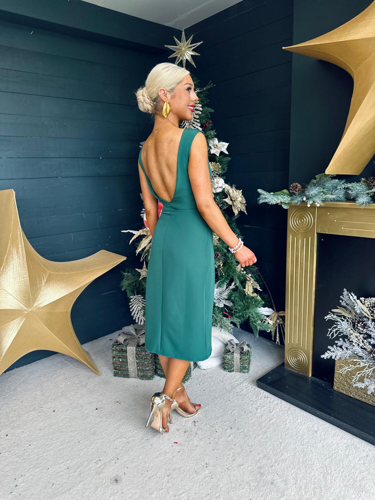 Hilda Scoup Back Midi Dress Green