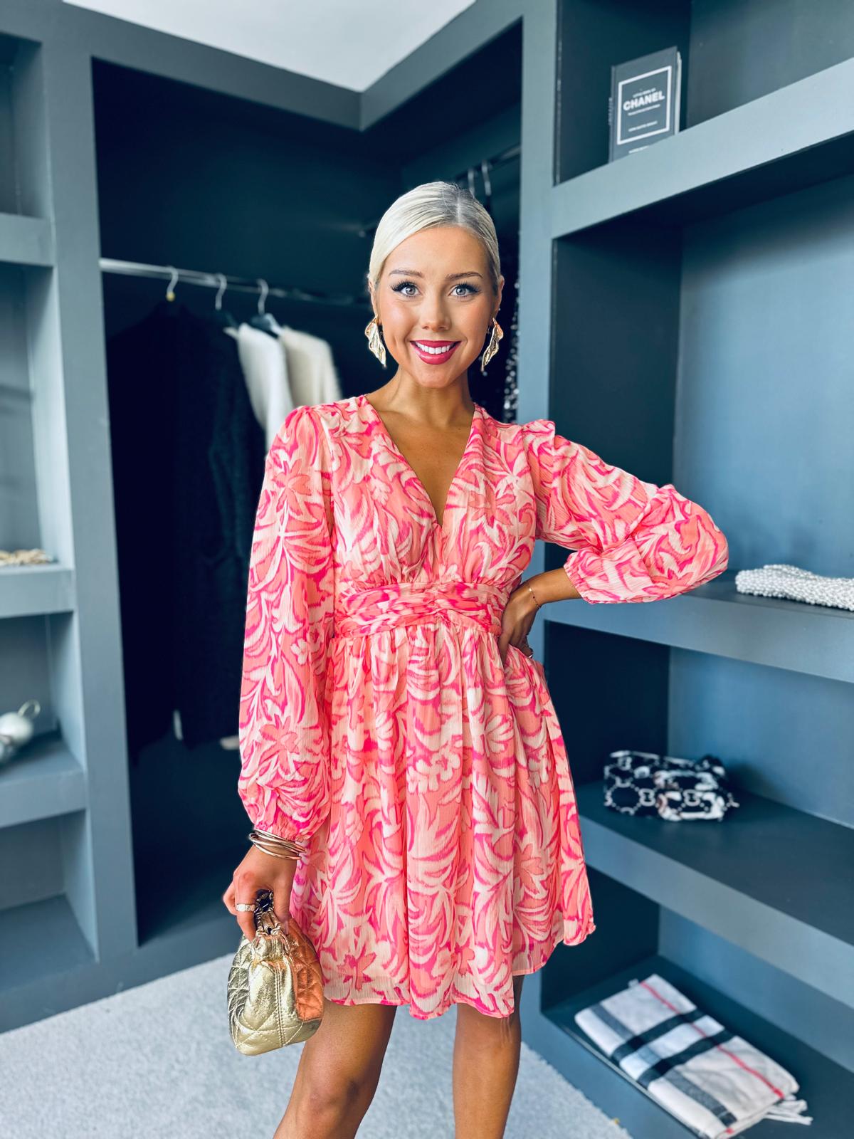 Fleur Banded Mini Dress Coral