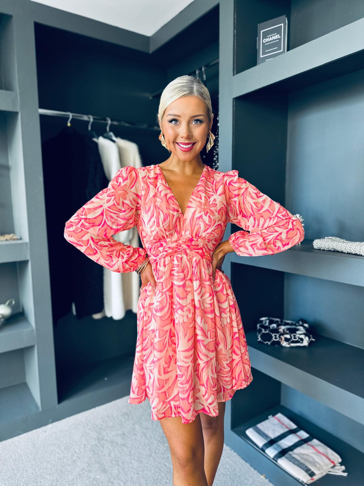 Fleur Banded Mini Dress Coral