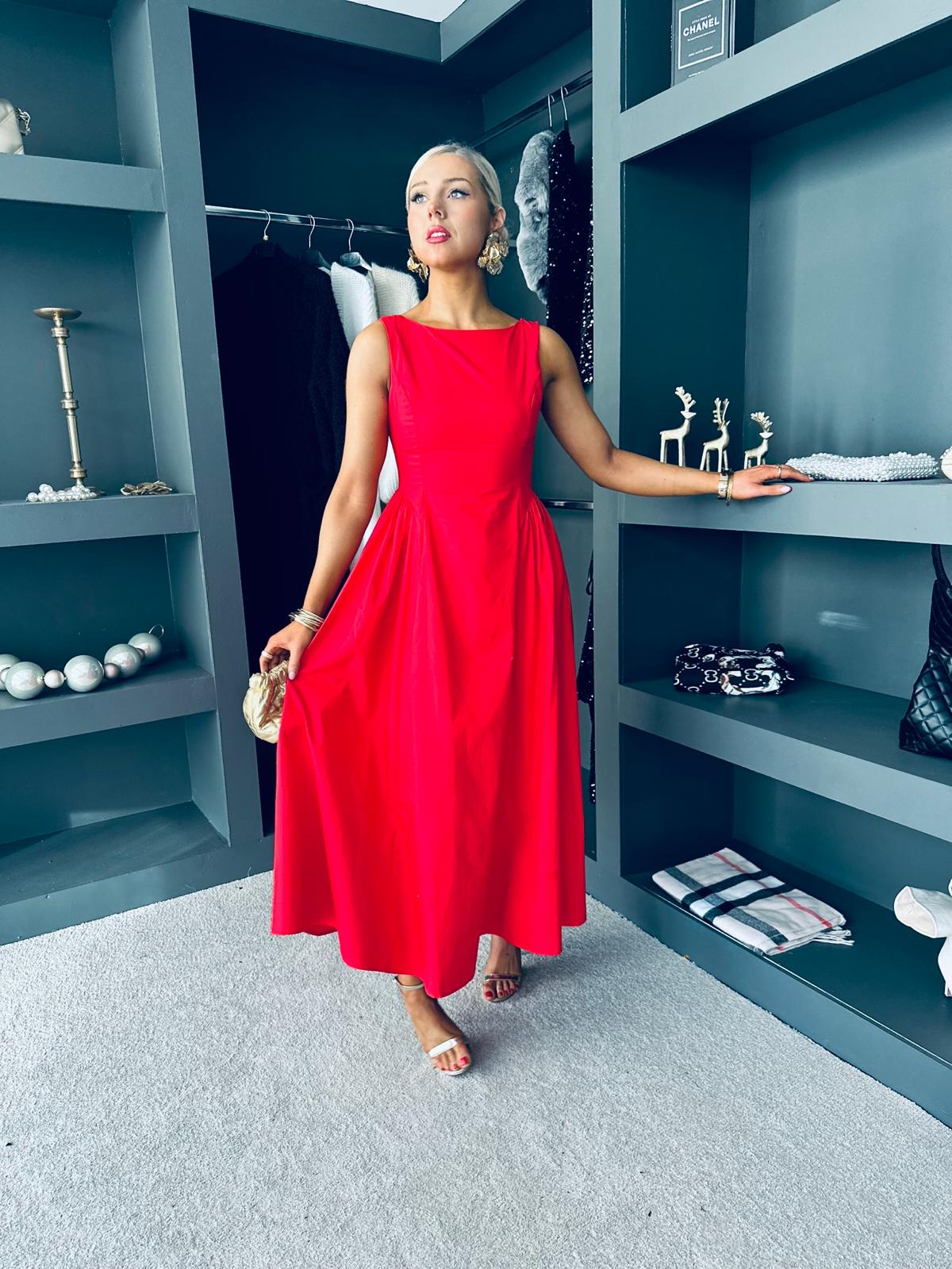 Erika Detailed Midi Dress Red