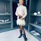 Gina Knit & Lace Mini Dress Cream
