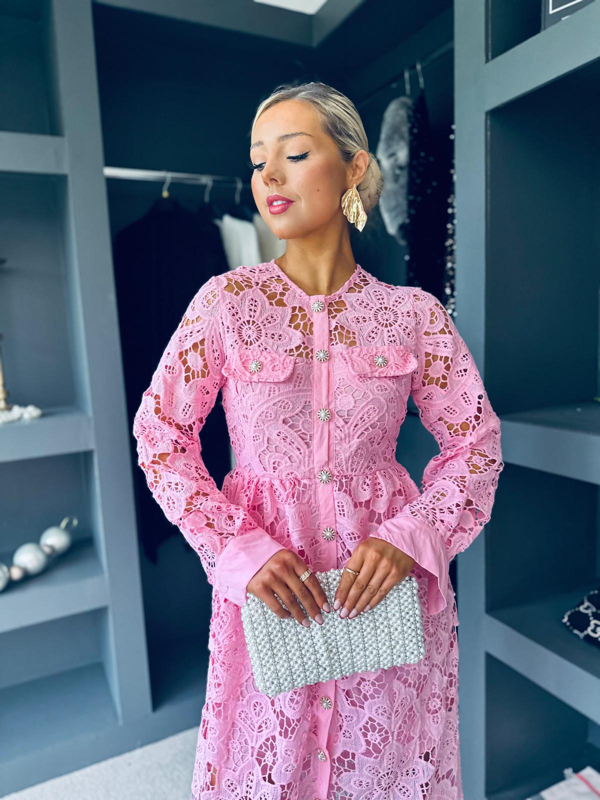 Polly Crochet Detail Dress Pwr Pink