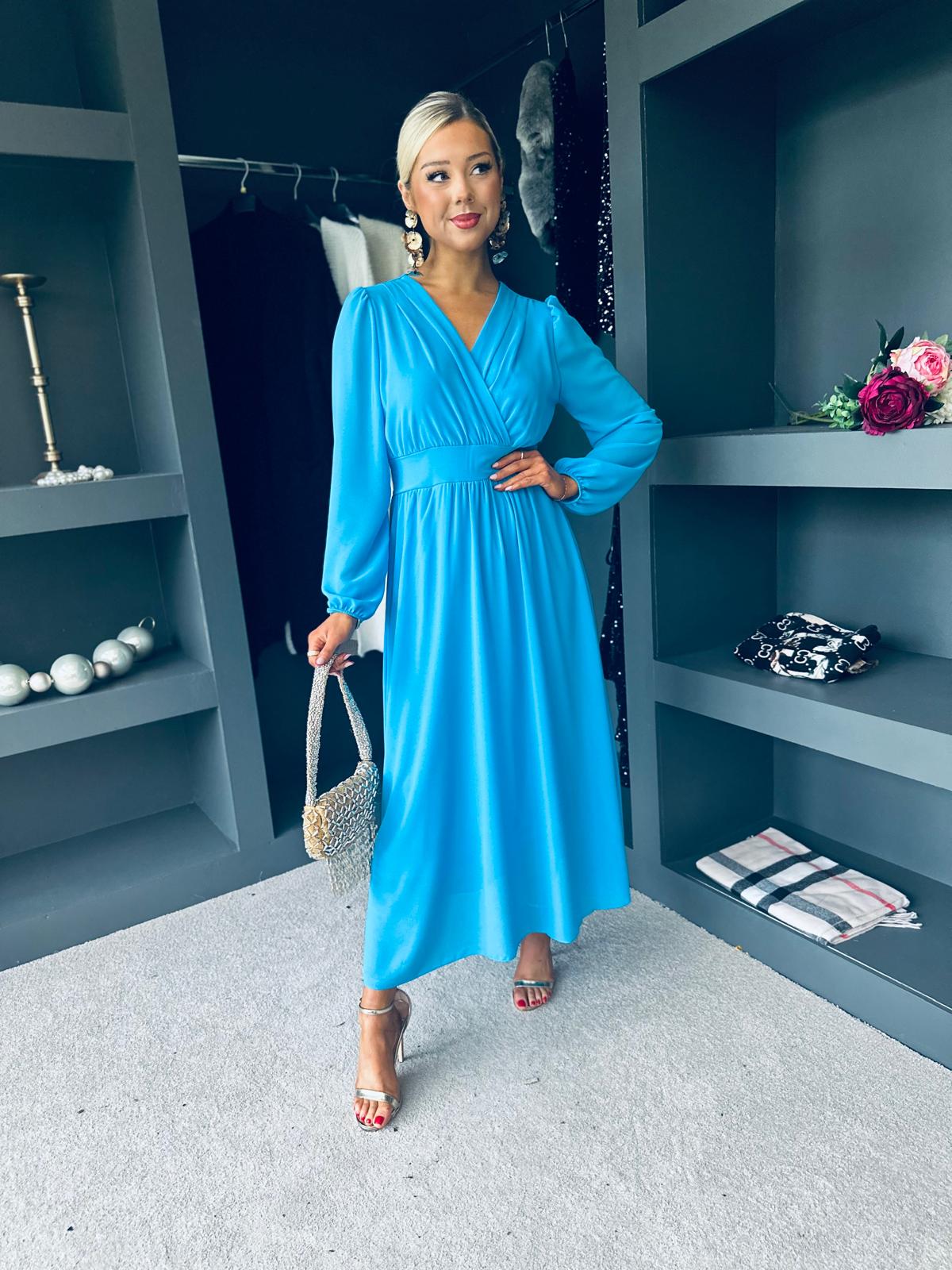 Maeve Banded Midi Dress Cyan