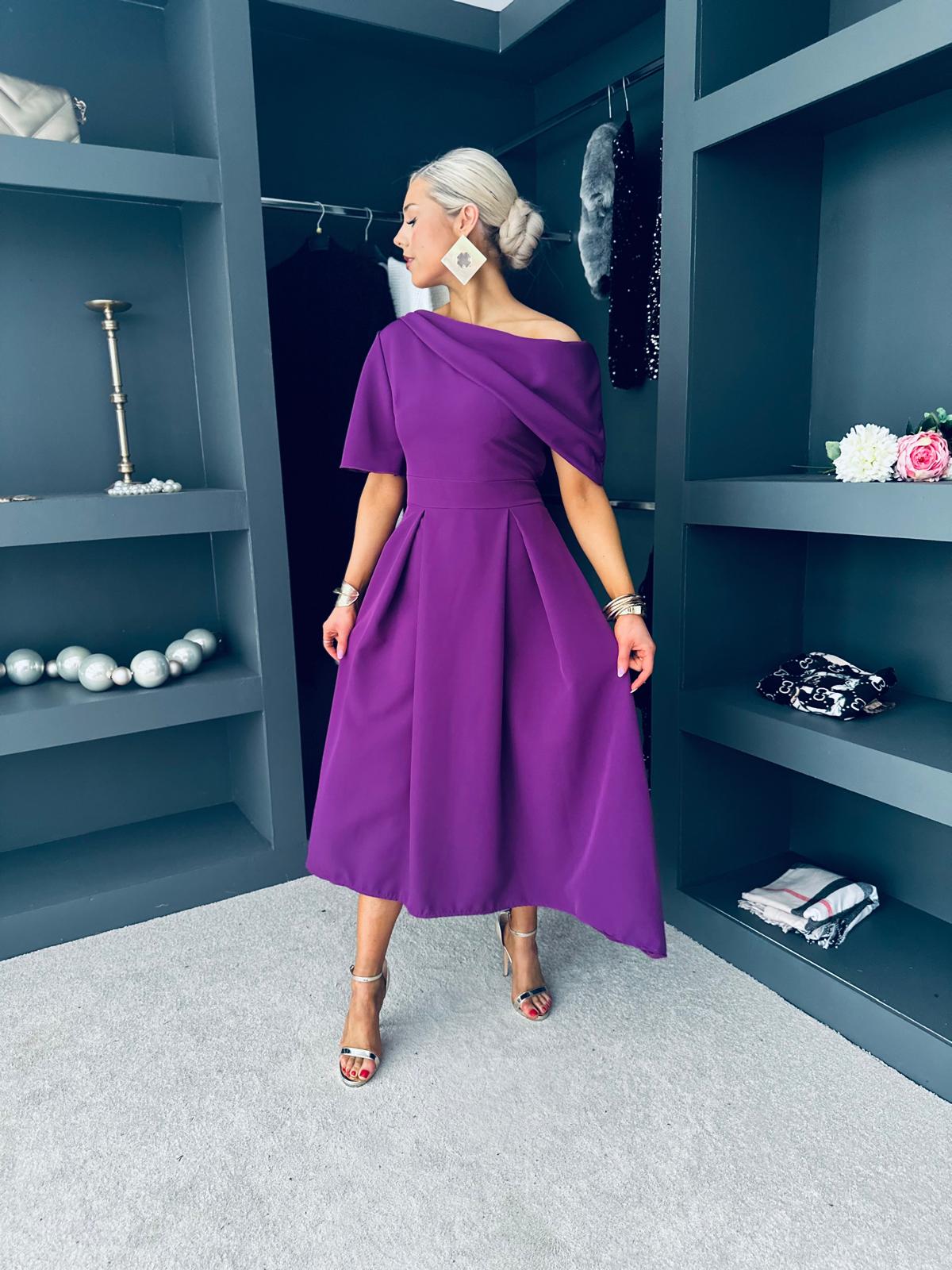 Celine Detailed Occasion Dress Plum