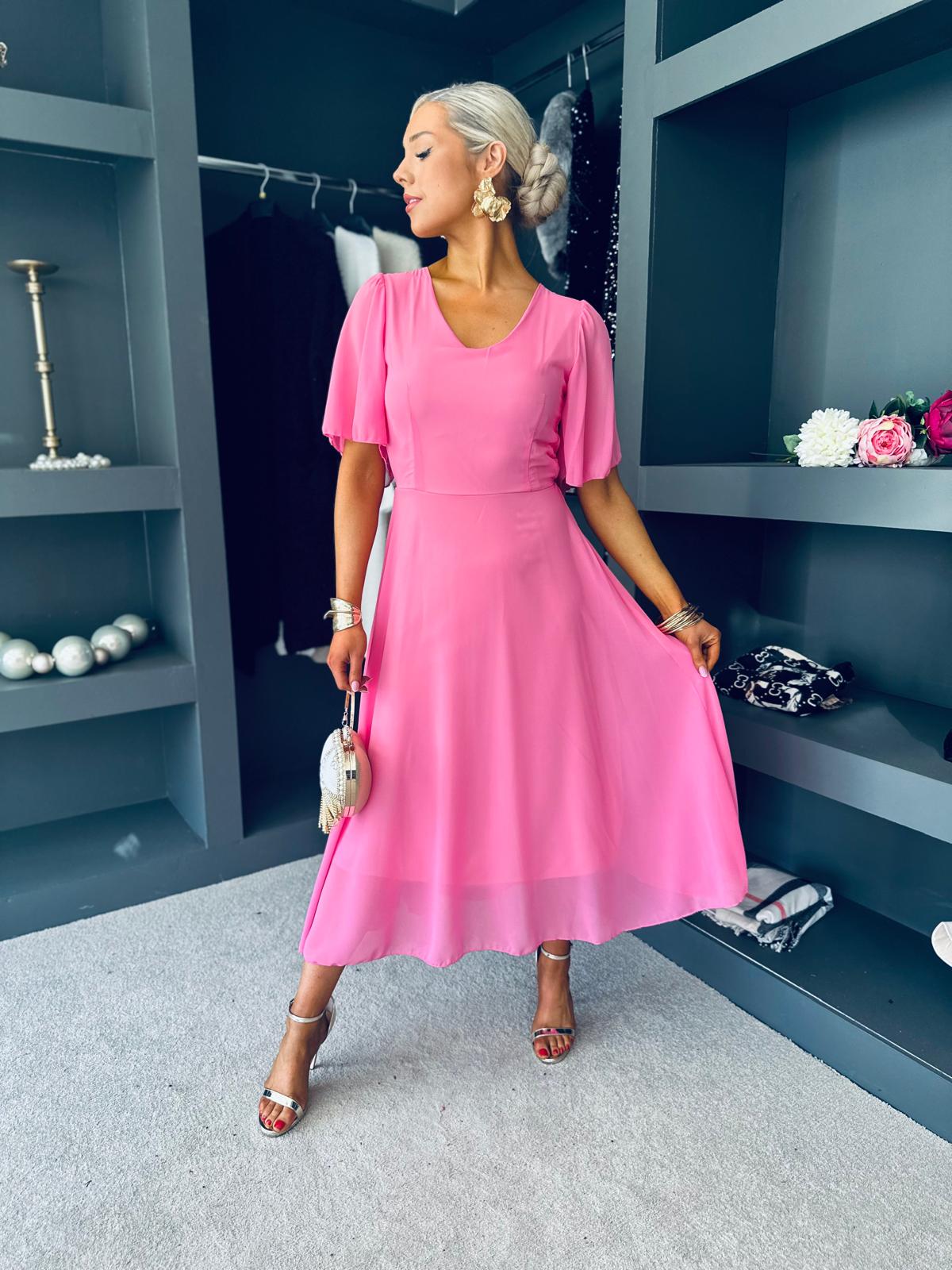 Clodagh V Neck Midi Dress Pink