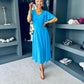 Clodagh V Neck Midi Dress Cyan