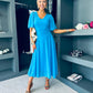 Clodagh V Neck Midi Dress Cyan