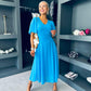 Clodagh V Neck Midi Dress Cyan