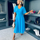 Clodagh V Neck Midi Dress Cyan