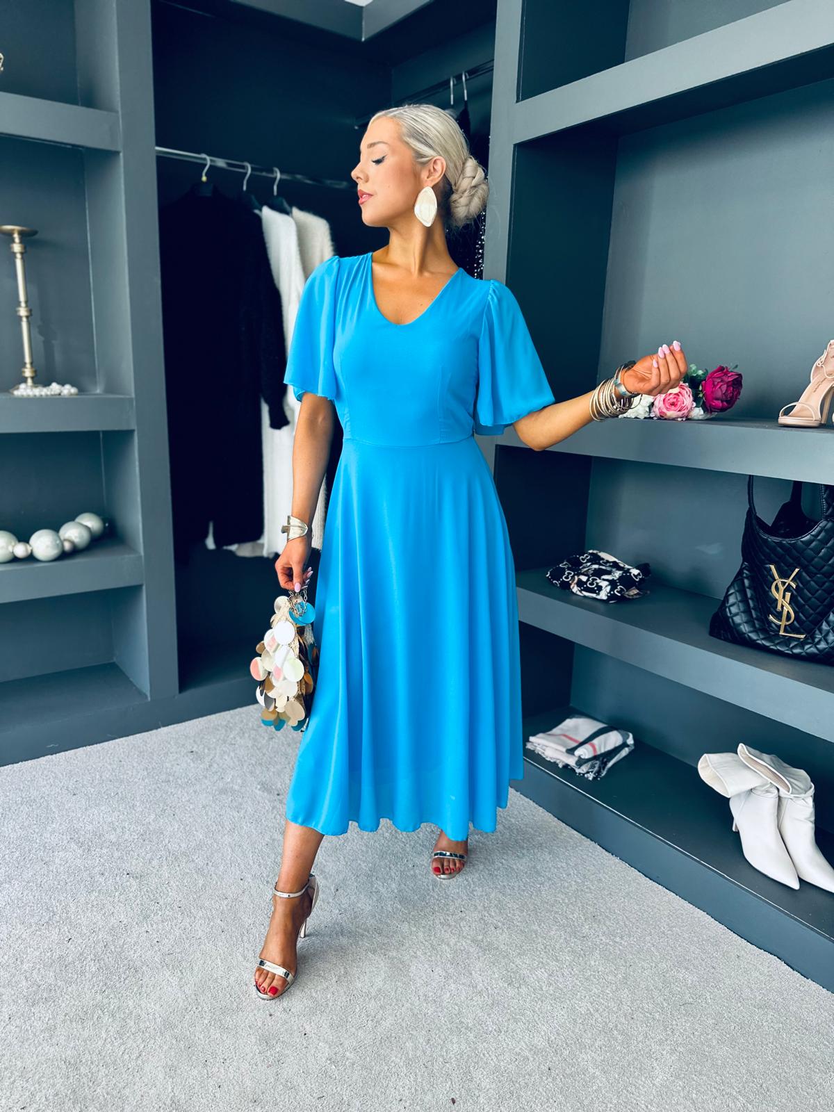 Clodagh V Neck Midi Dress Cyan