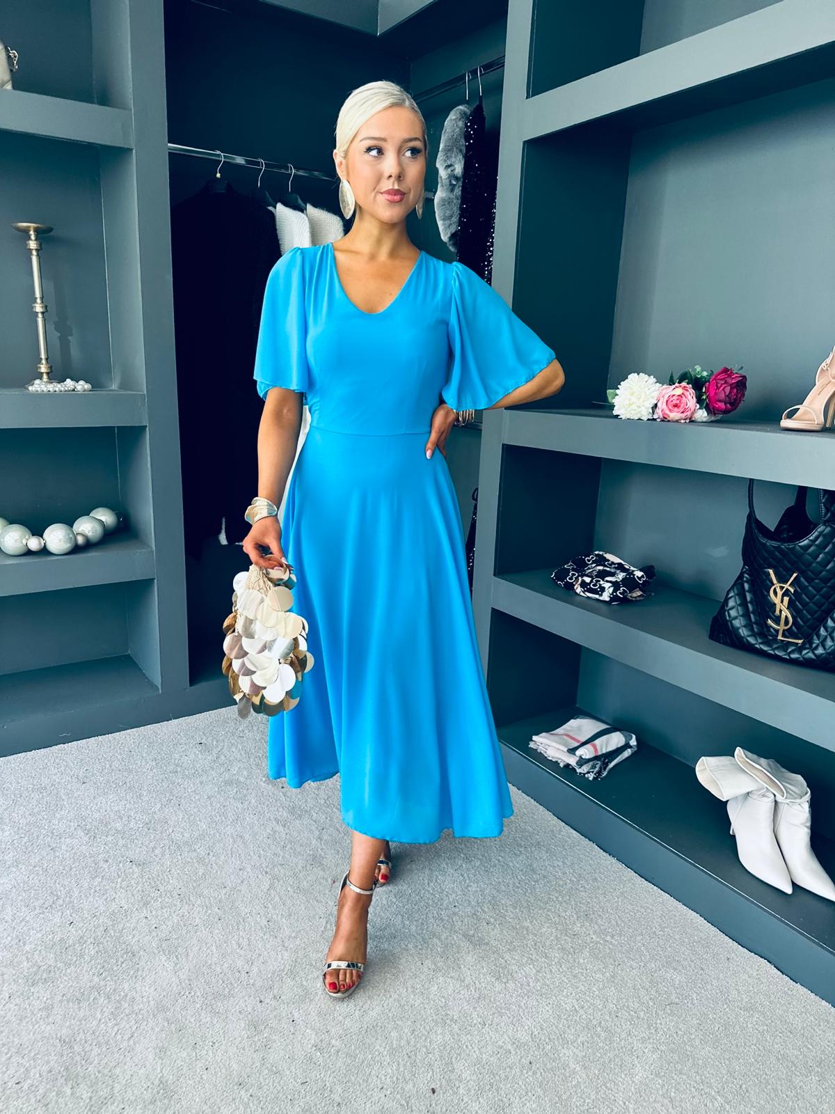 Clodagh V Neck Midi Dress Cyan